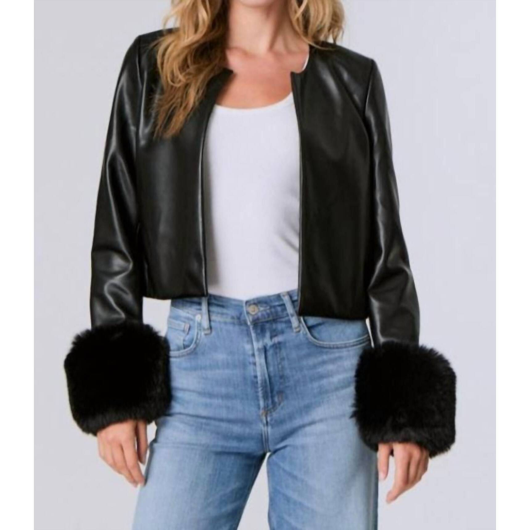 New J. Society Signature Plush-Cuff Moto Jacket In Black